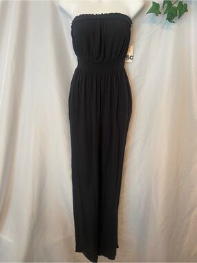 Strapless Black Swim Cover - Elegant Wide-Leg Romper